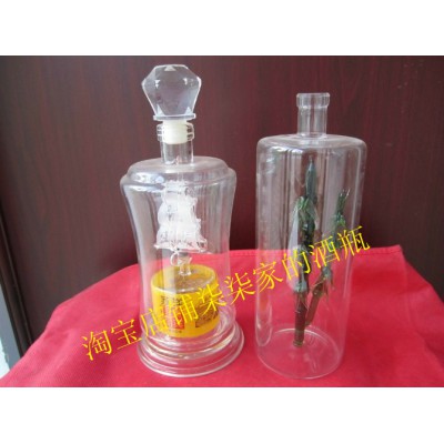 竹子造型玻璃工艺酒瓶吹制手工异形酒瓶创意玻璃白酒瓶双层玻璃瓶